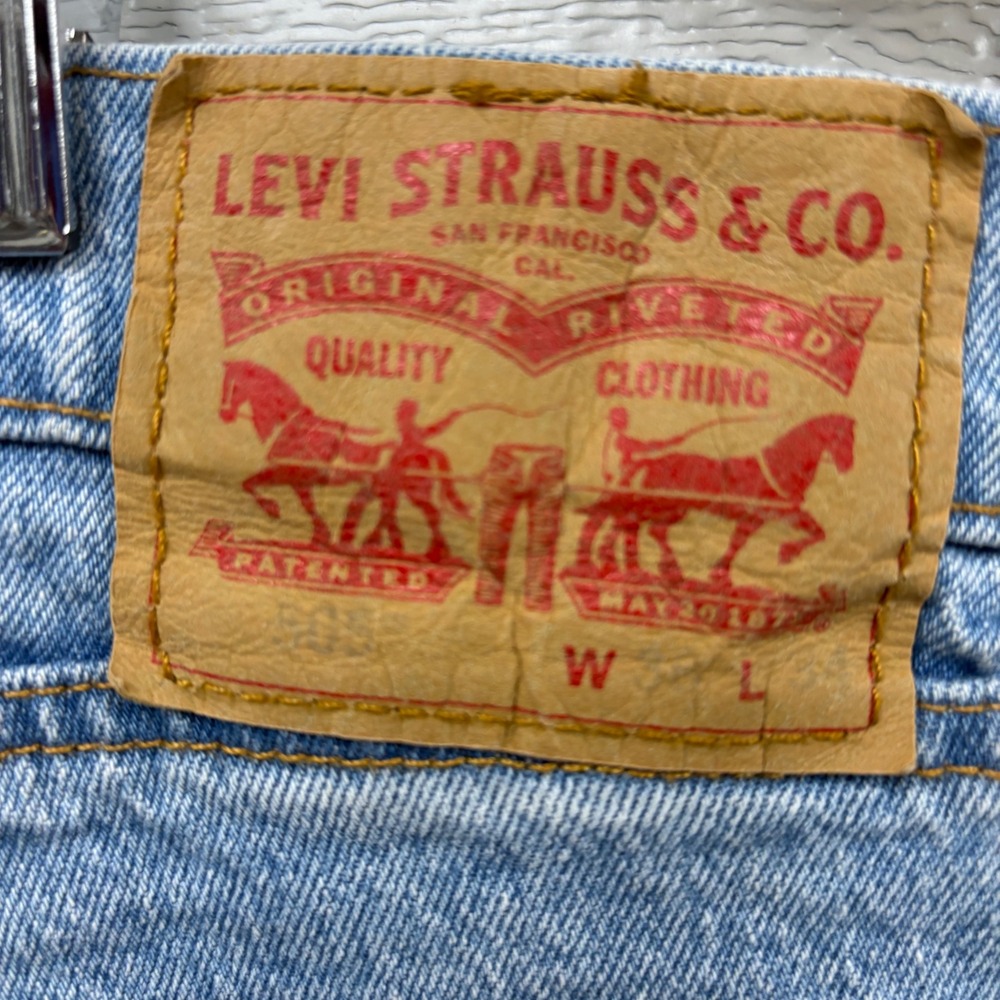 Levis 505 Regular Fit Straight‎ Leg Light Wash Denim Jeans Mens 38x33 - Picture 7 of 14